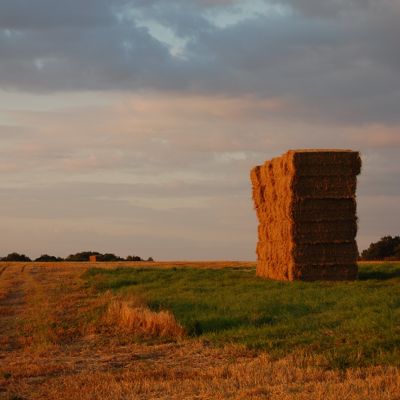 haystack in sunset